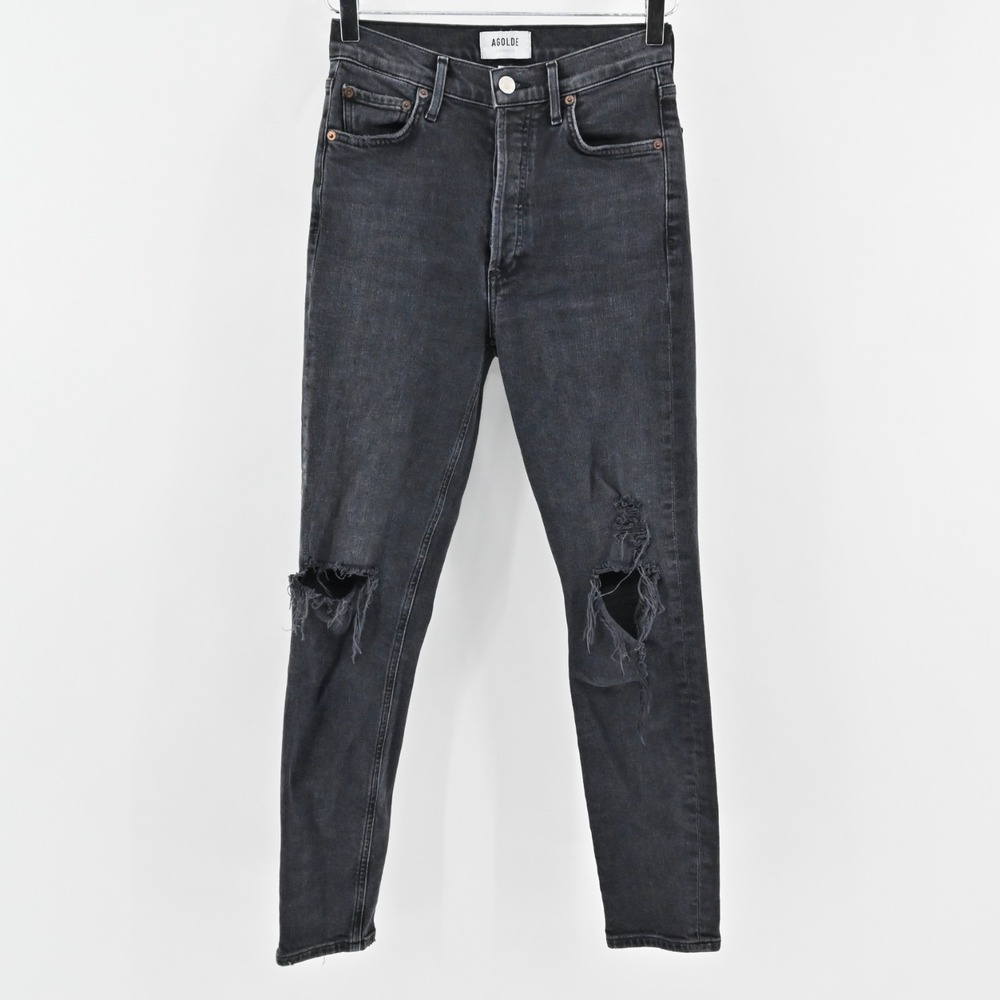 AGOLDE Womens Nico Jeans Size 25 High Rise Slim Casette‎ Black Distressed Denim